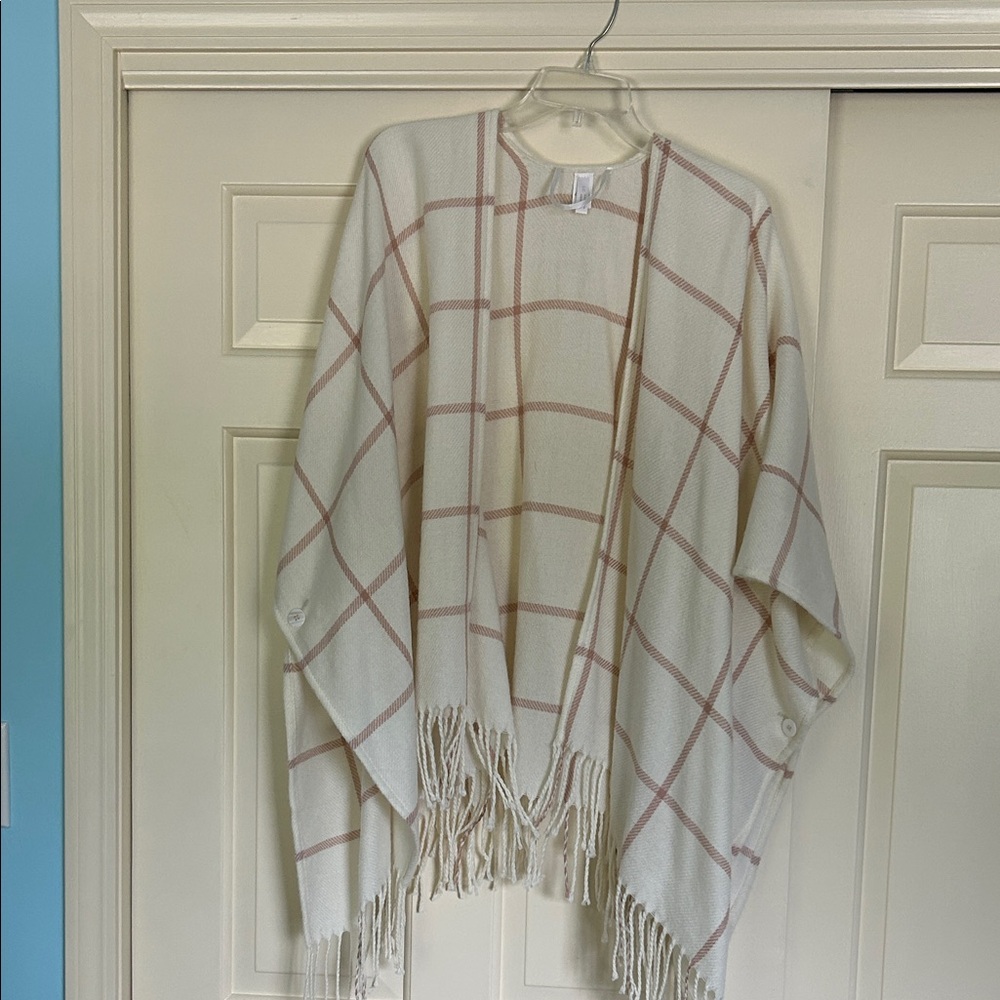 LC Lauren Conrad Cream and Tan Knit Poncho